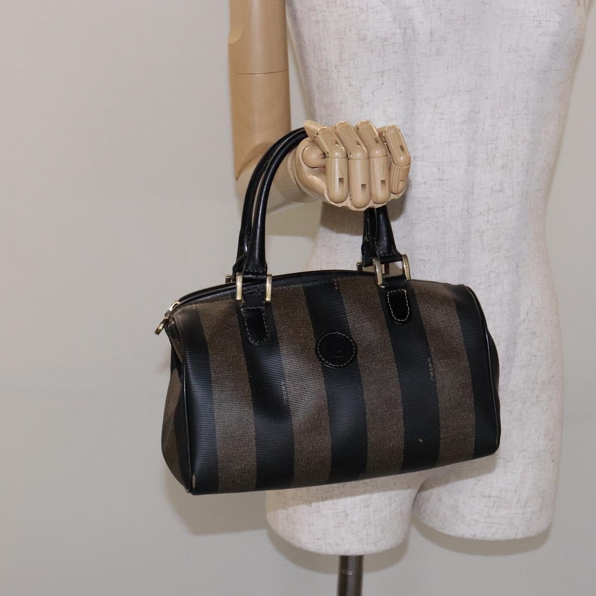 FENDI Pecan Canvas Hand Bag Black Brown Auth am8833