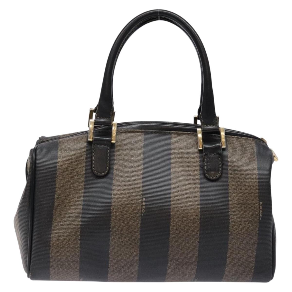 FENDI Pecan Canvas Hand Bag Black Brown Auth am8833