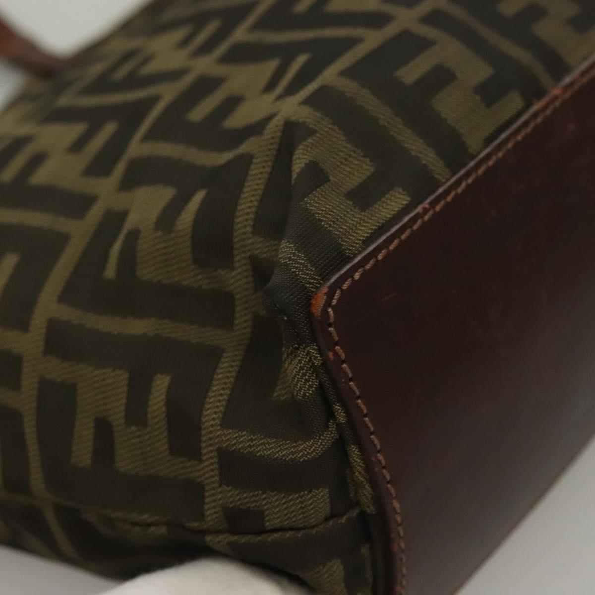 FENDI Zucca Canvas Hand Bag Black Brown Auth am8836