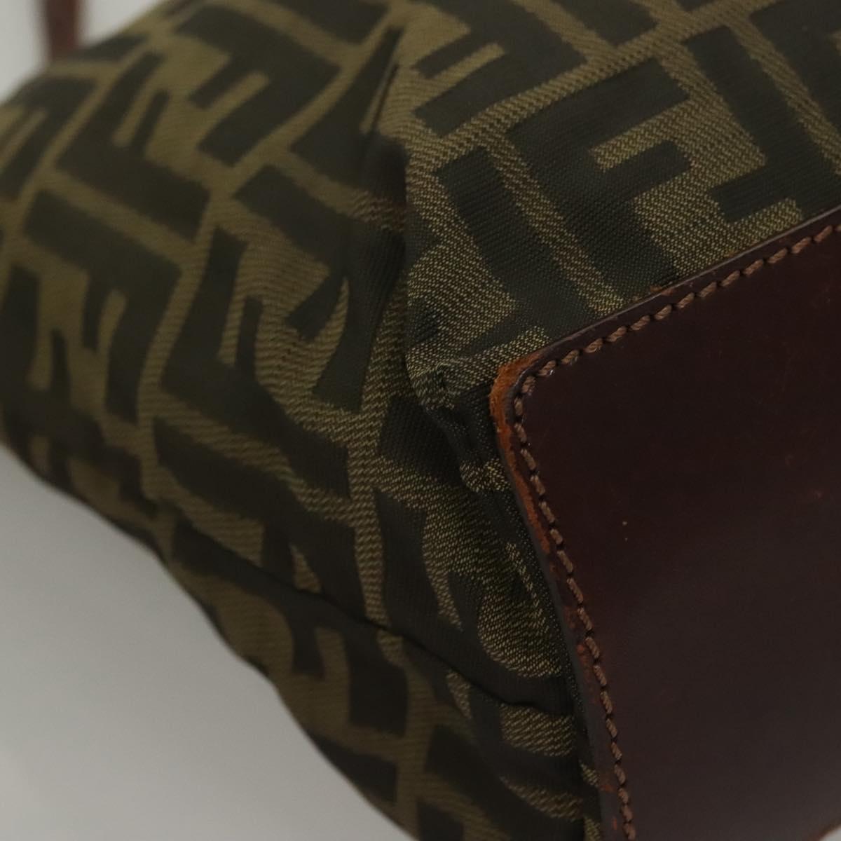 FENDI Zucca Canvas Hand Bag Black Brown Auth am8836