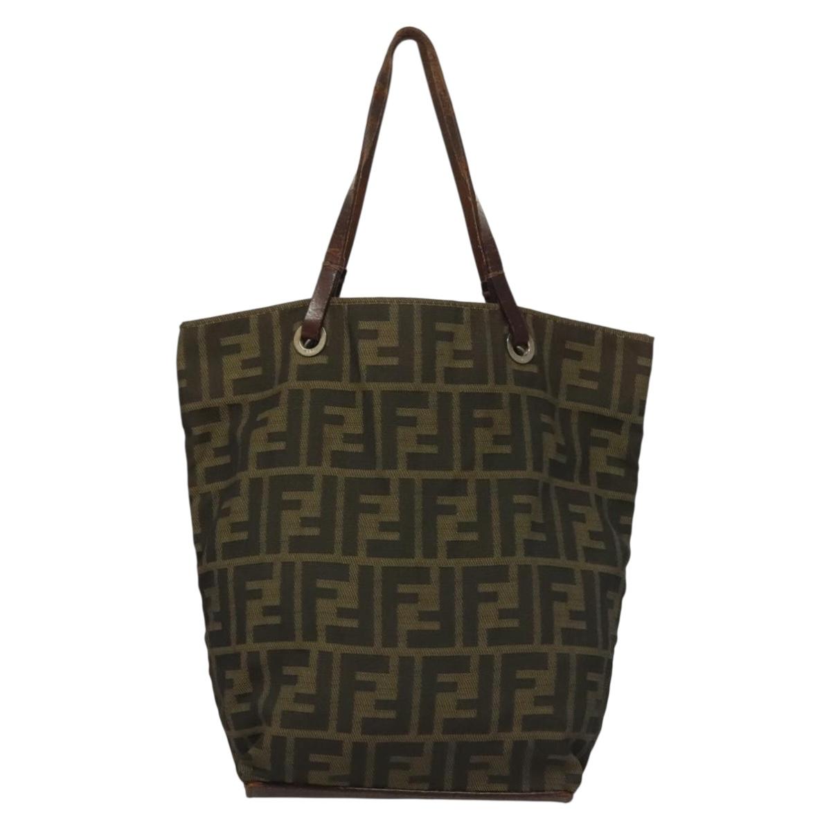 FENDI Zucca Canvas Hand Bag Black Brown Auth am8836
