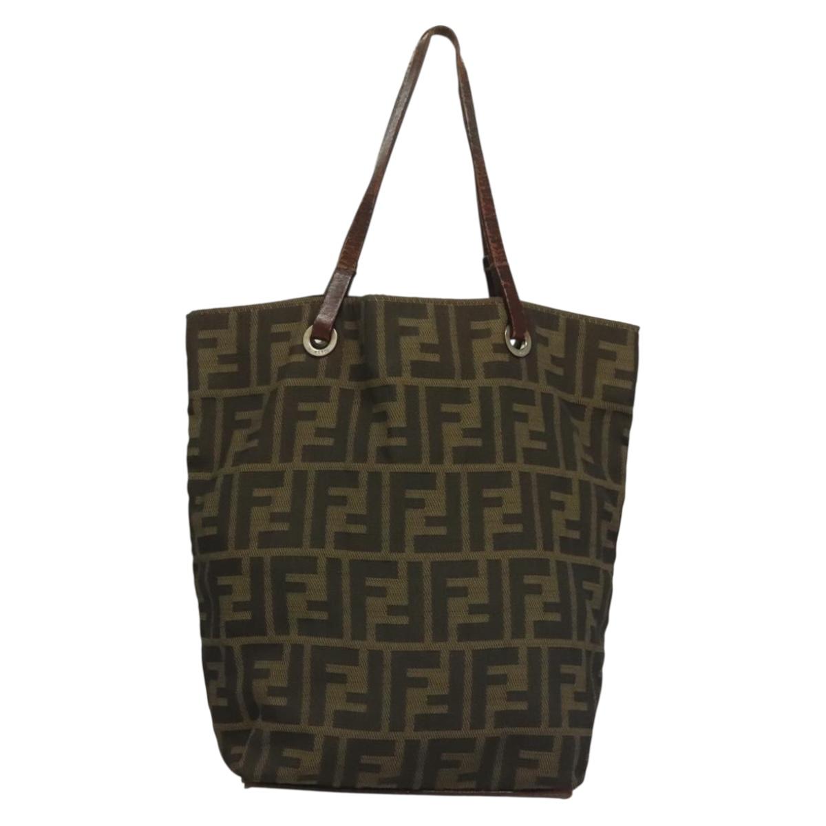 FENDI Zucca Canvas Hand Bag Black Brown Auth am8836