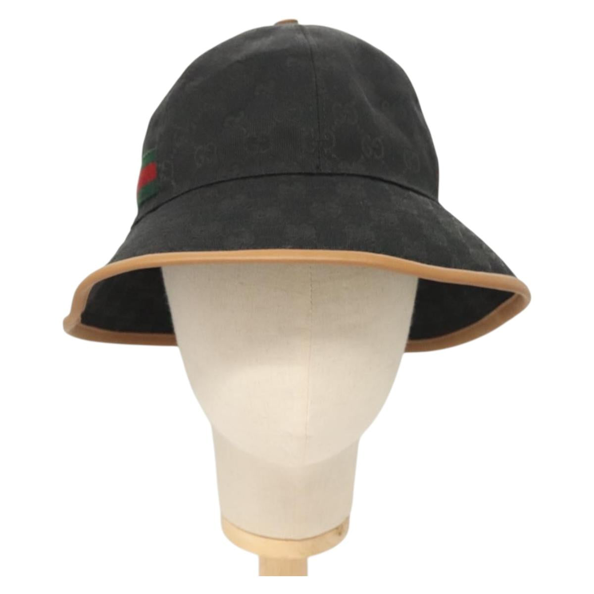 GUCCI GG Canvas Sherry Line Web Bucket Hat Hat Black 722377 Auth am8853V