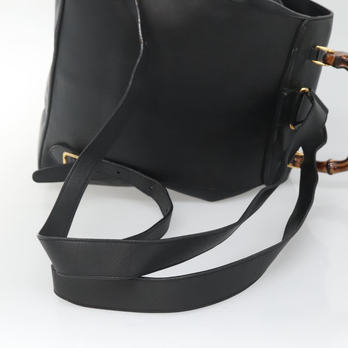 GUCCI Bamboo Backpack Leather Black Gold 008 2058 0016 Auth am8855