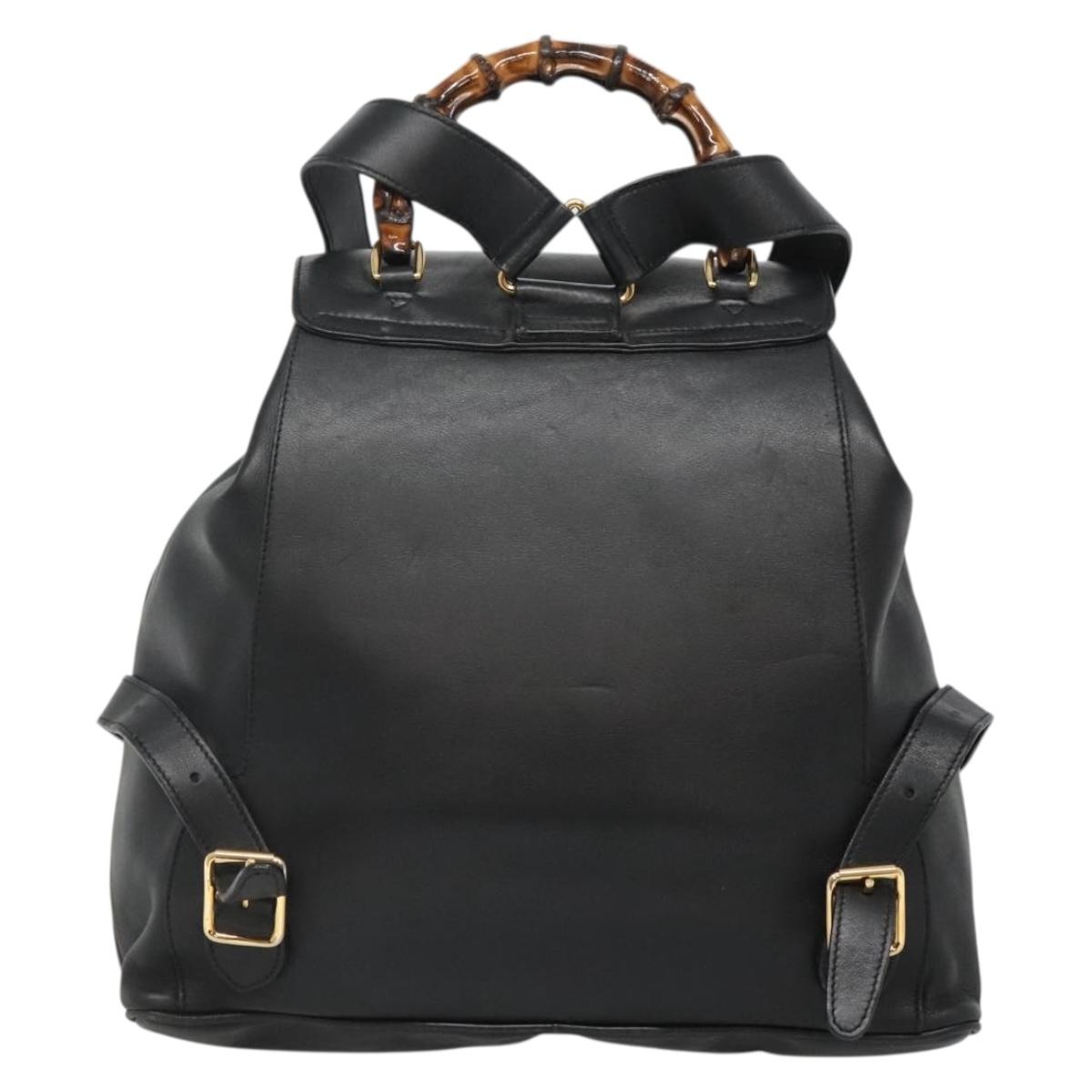 GUCCI Bamboo Backpack Leather Black Gold 008 2058 0016 Auth am8855