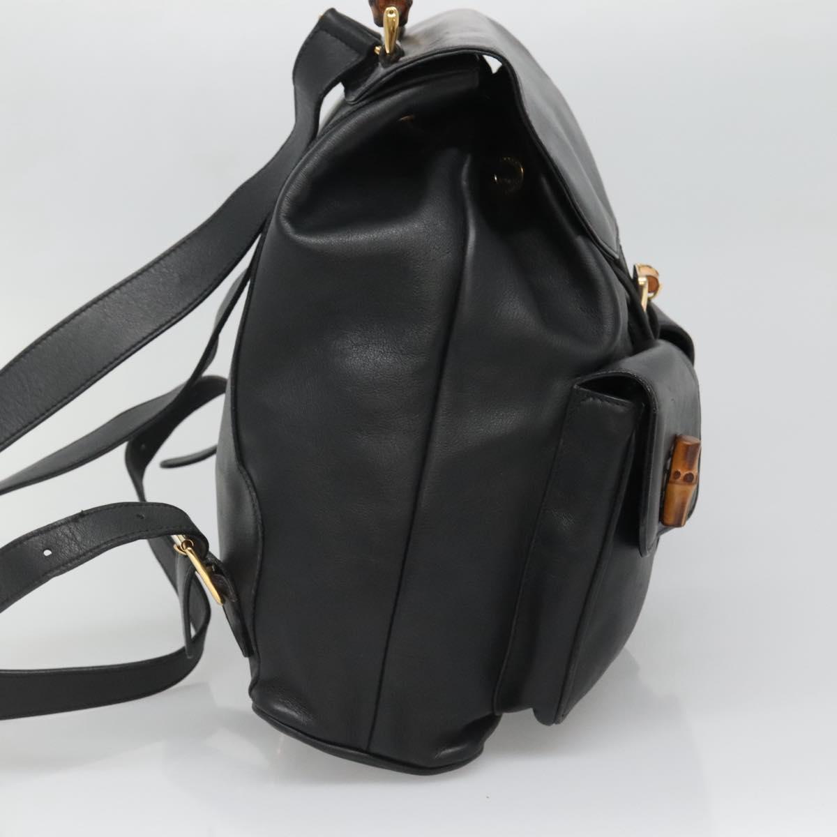 GUCCI Bamboo Backpack Leather Black Gold 008 2058 0016 Auth am8855