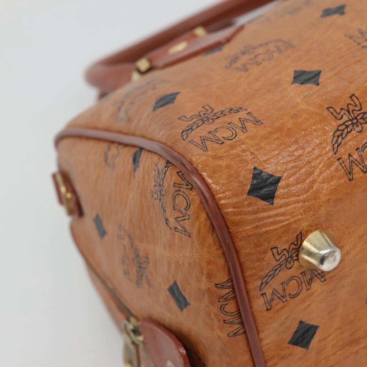 MCM Logogram Vicetos Boston Bag PVC Leather Brown Gold Auth am8857