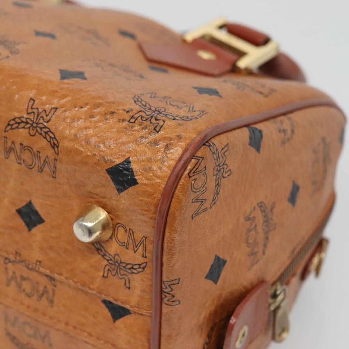 MCM Logogram Vicetos Boston Bag PVC Leather Brown Gold Auth am8857