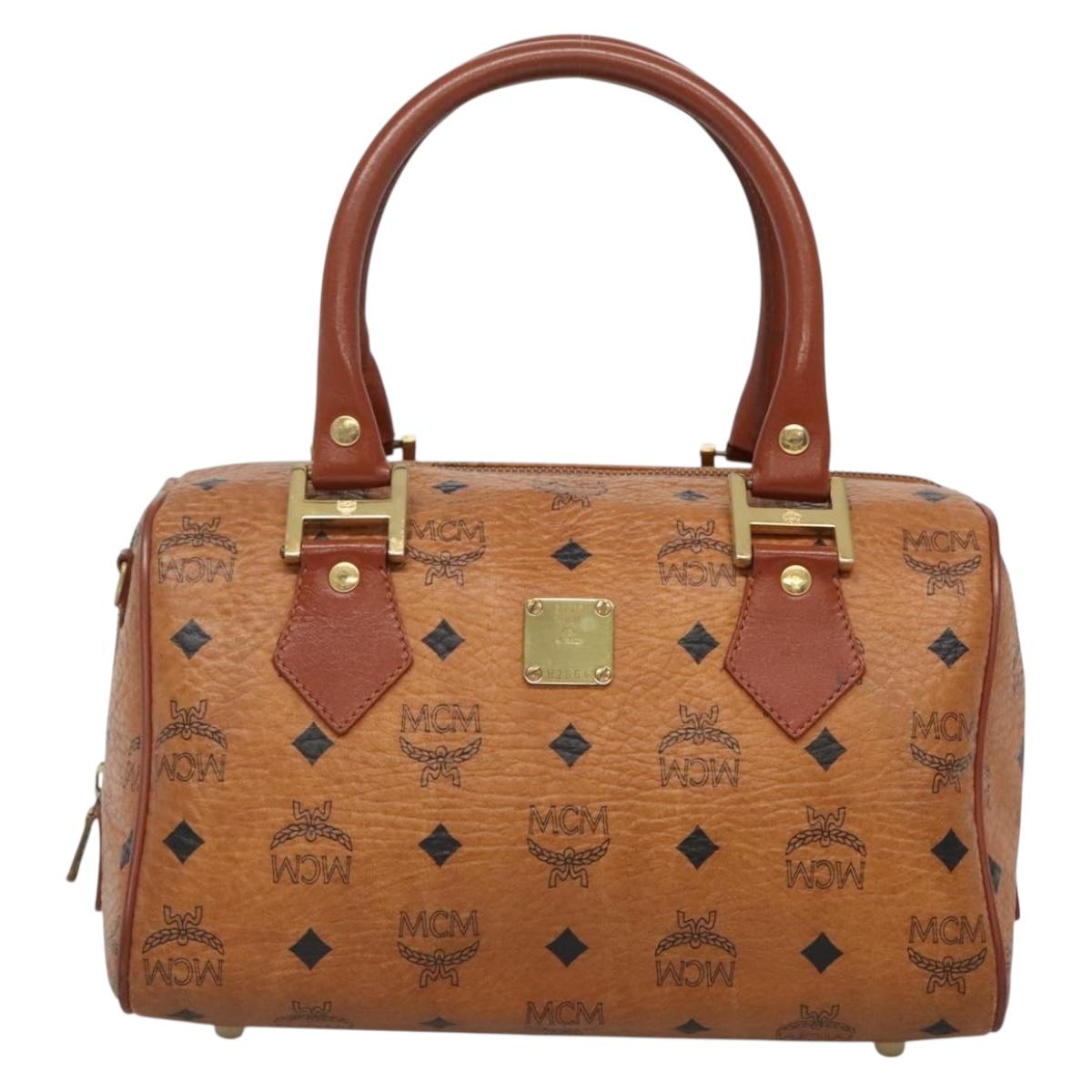 MCM Logogram Vicetos Boston Bag PVC Leather Brown Gold Auth am8857