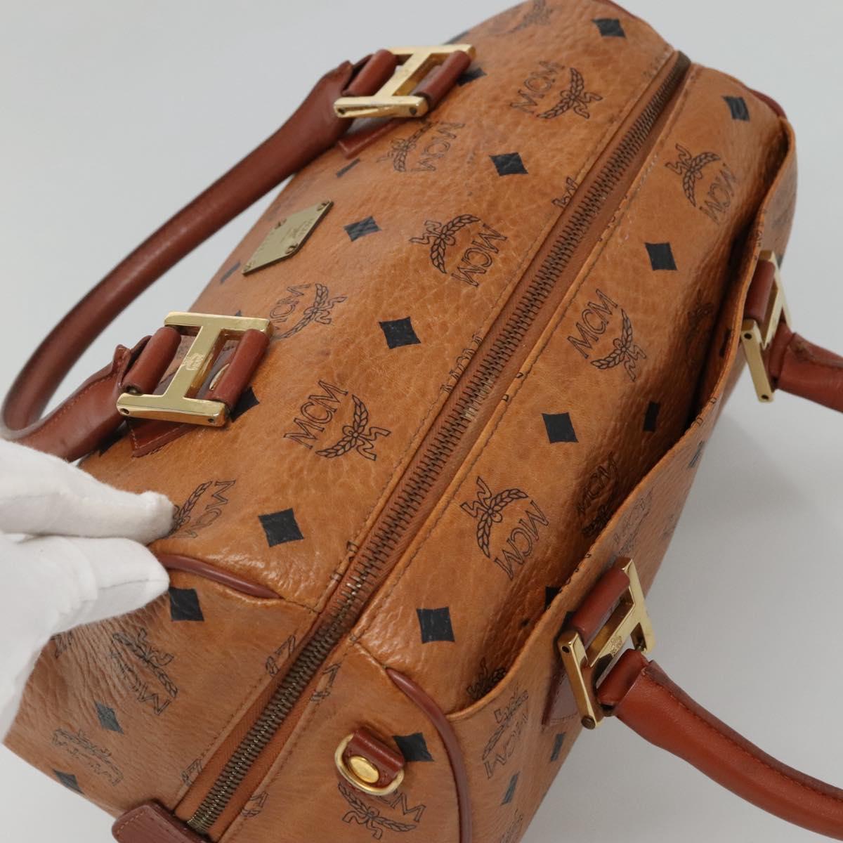 MCM Logogram Vicetos Boston Bag PVC Leather Brown Gold Auth am8857