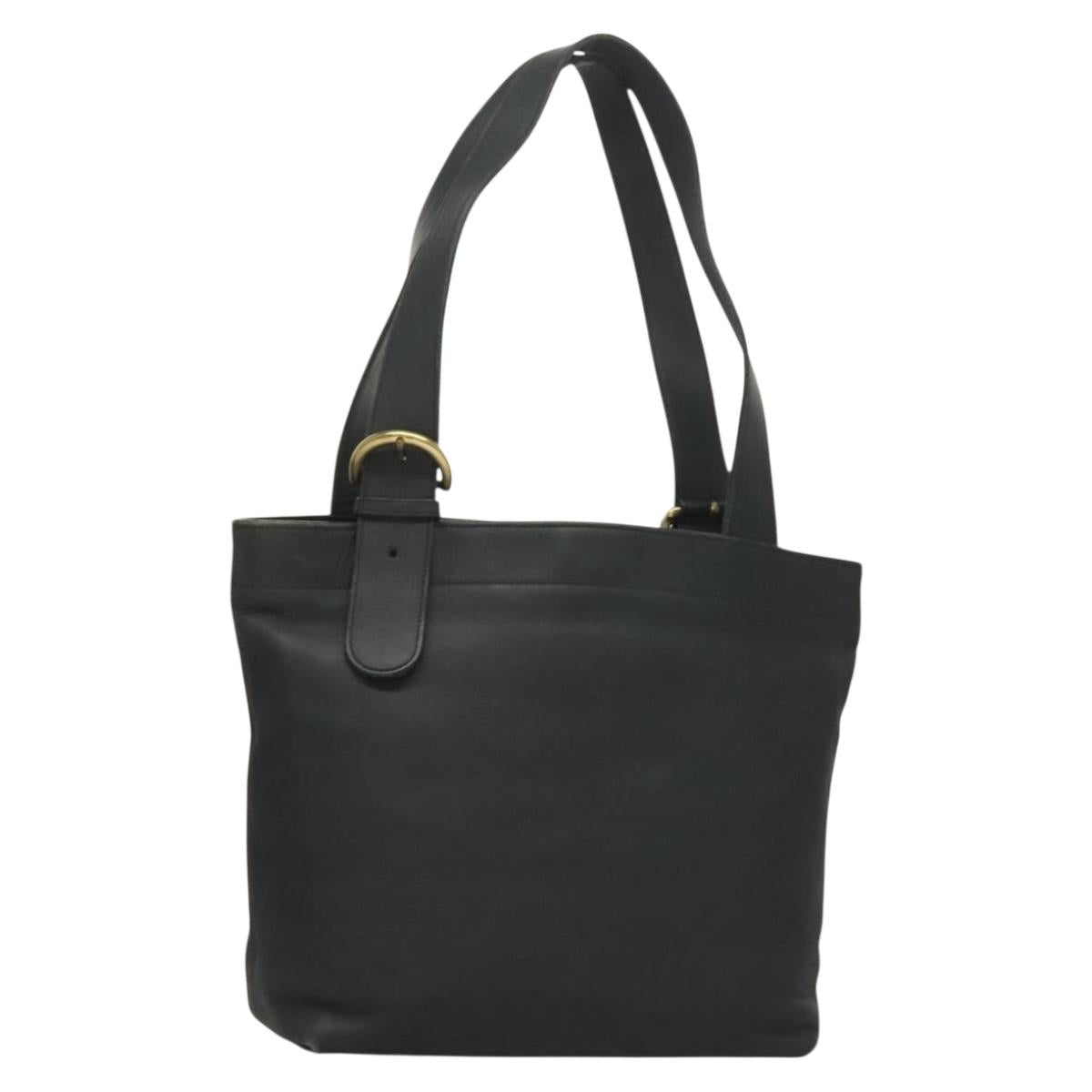 Coach Tote Bag Leather Navy Gold Auth am8870