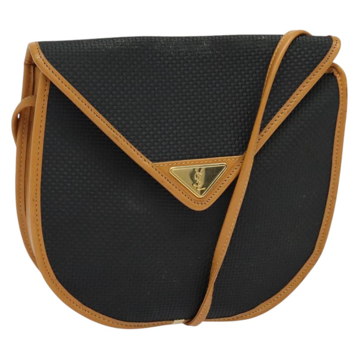 SAINT LAURENT Shoulder Bag Leather Black Gold Auth am8872