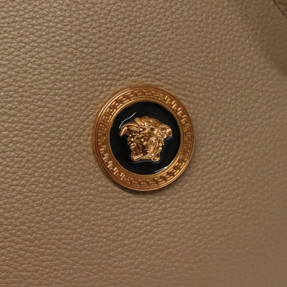 VERSACE Tote Bag Leather Beige Gold Auth am8882