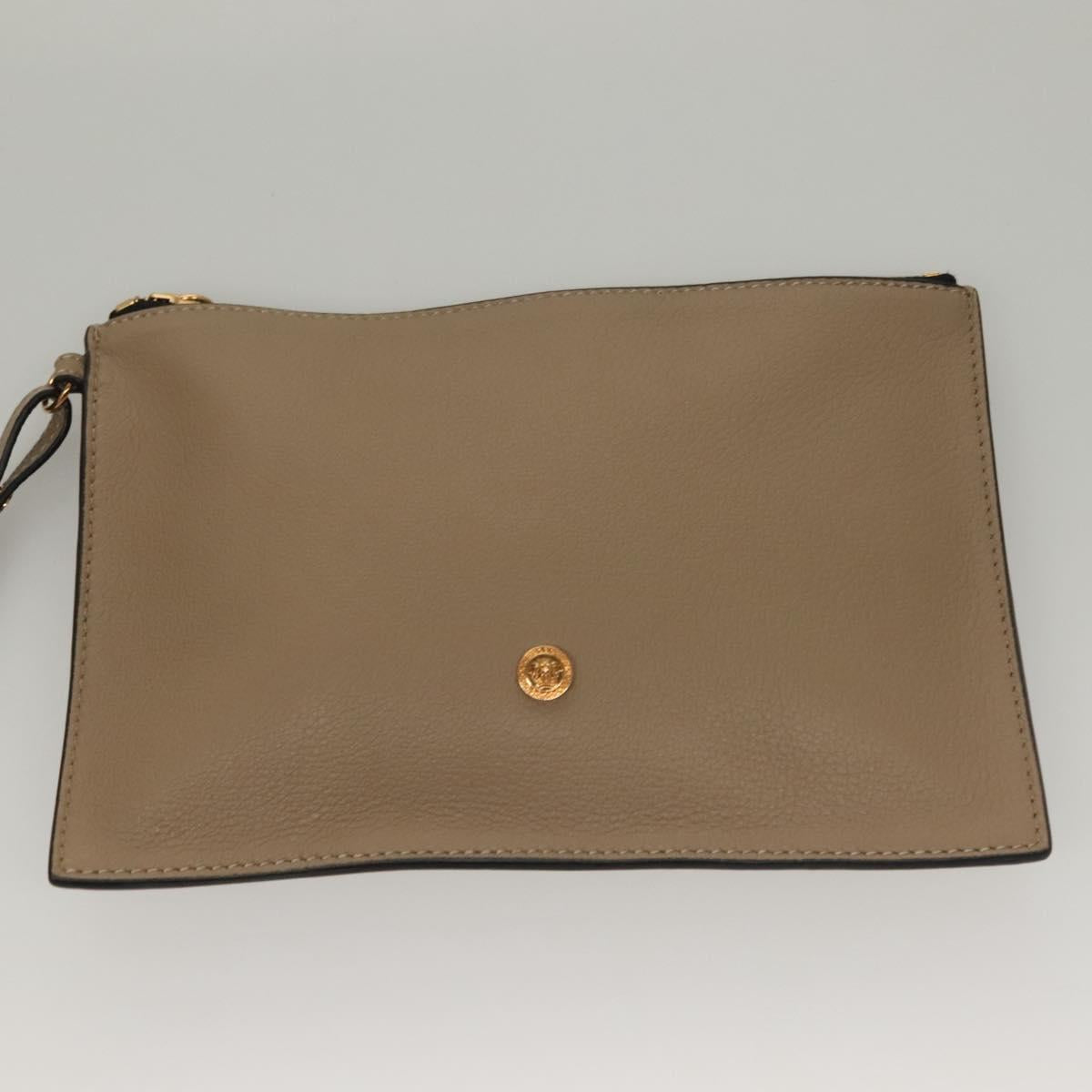VERSACE Tote Bag Leather Beige Gold Auth am8882