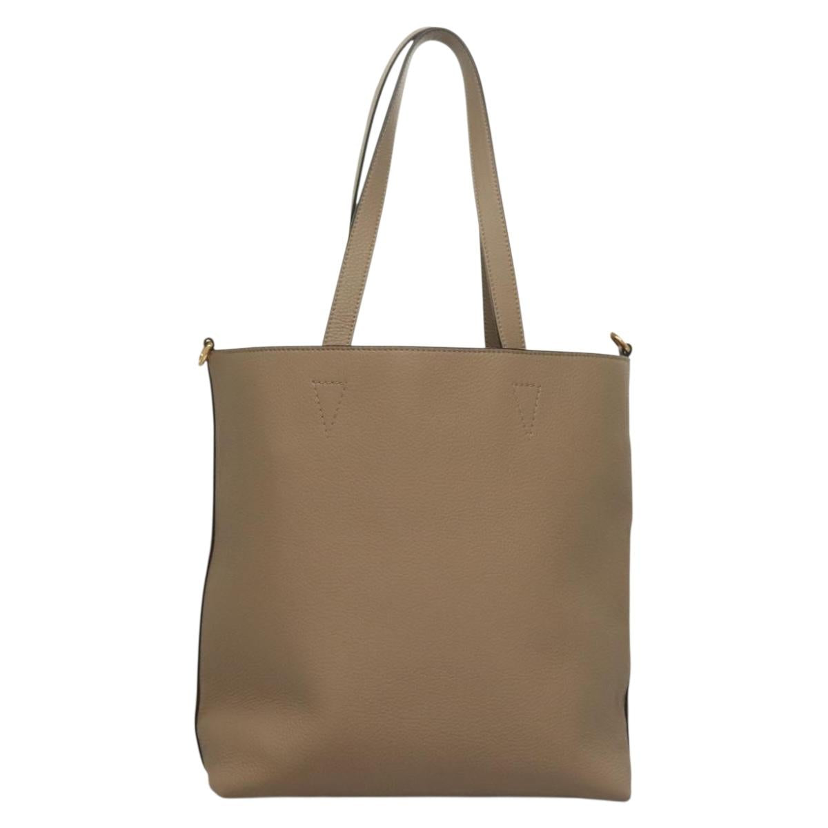 VERSACE Tote Bag Leather Beige Gold Auth am8882