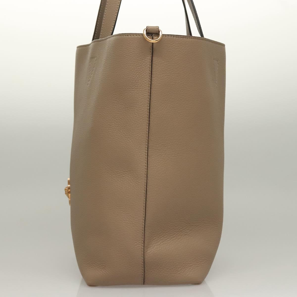 VERSACE Tote Bag Leather Beige Gold Auth am8882