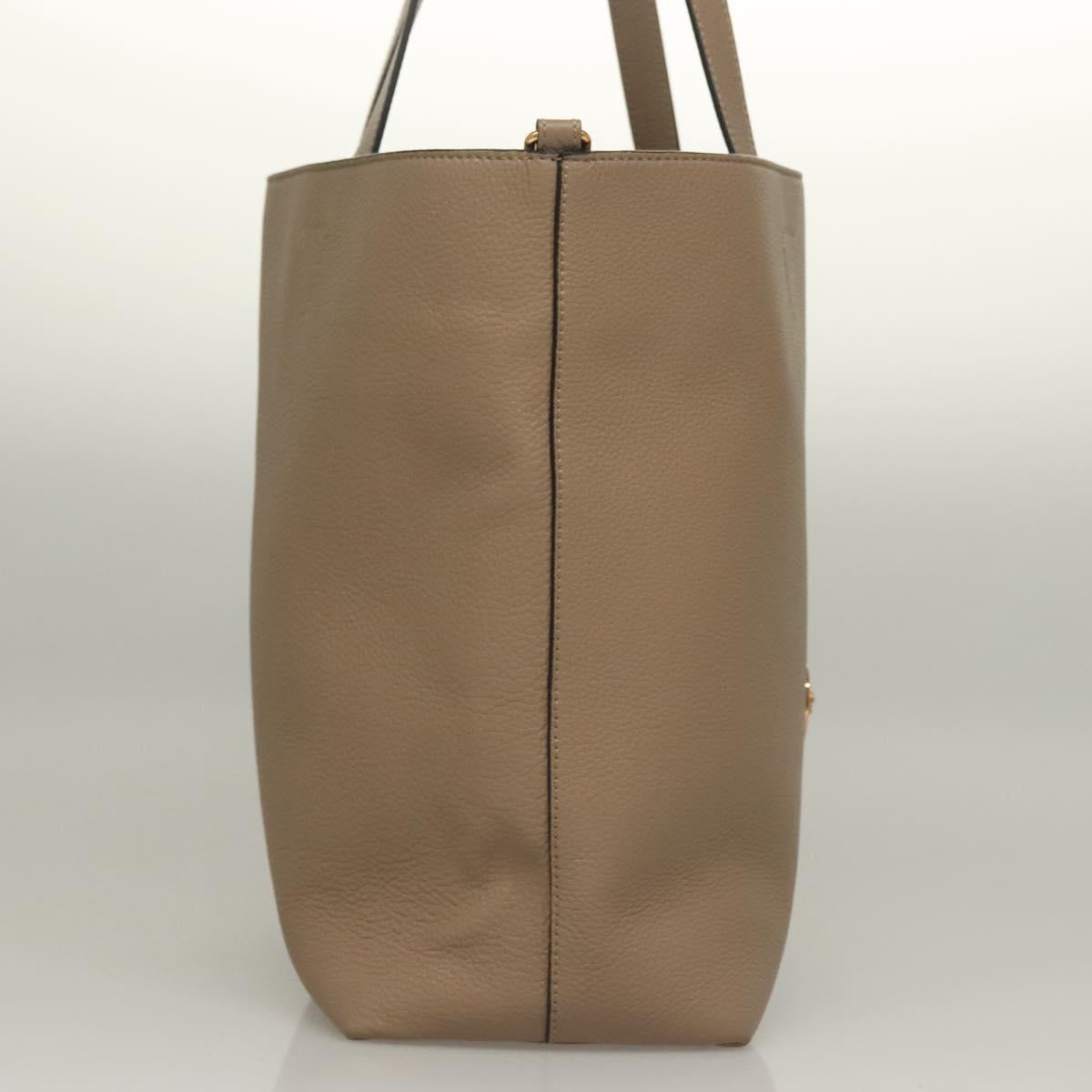 VERSACE Tote Bag Leather Beige Gold Auth am8882
