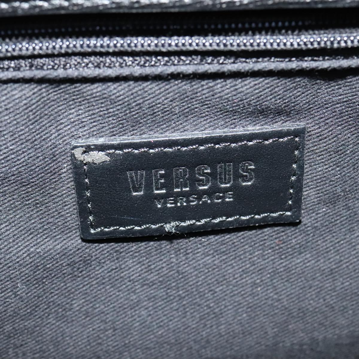 VERSACE Hand Bag Leather Black Silver Auth am8883