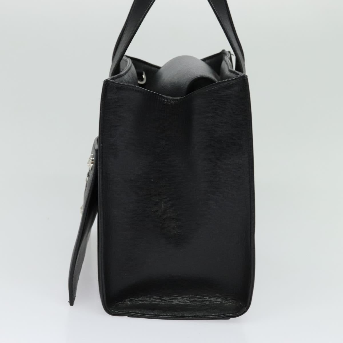 VERSACE Hand Bag Leather Black Silver Auth am8883