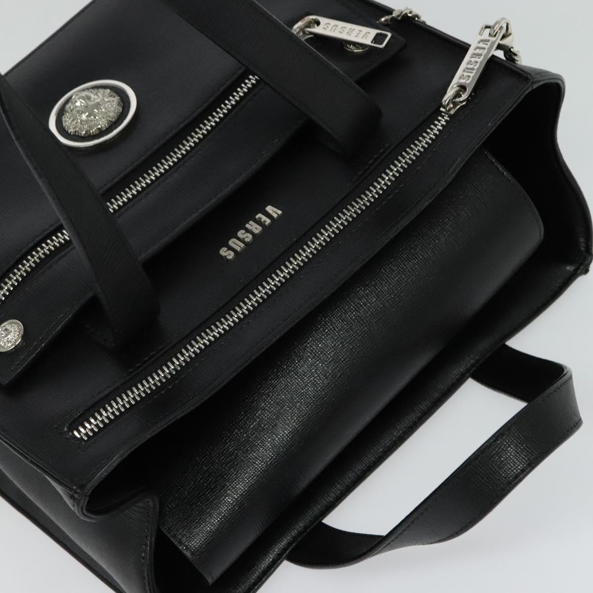 VERSACE Hand Bag Leather Black Silver Auth am8883