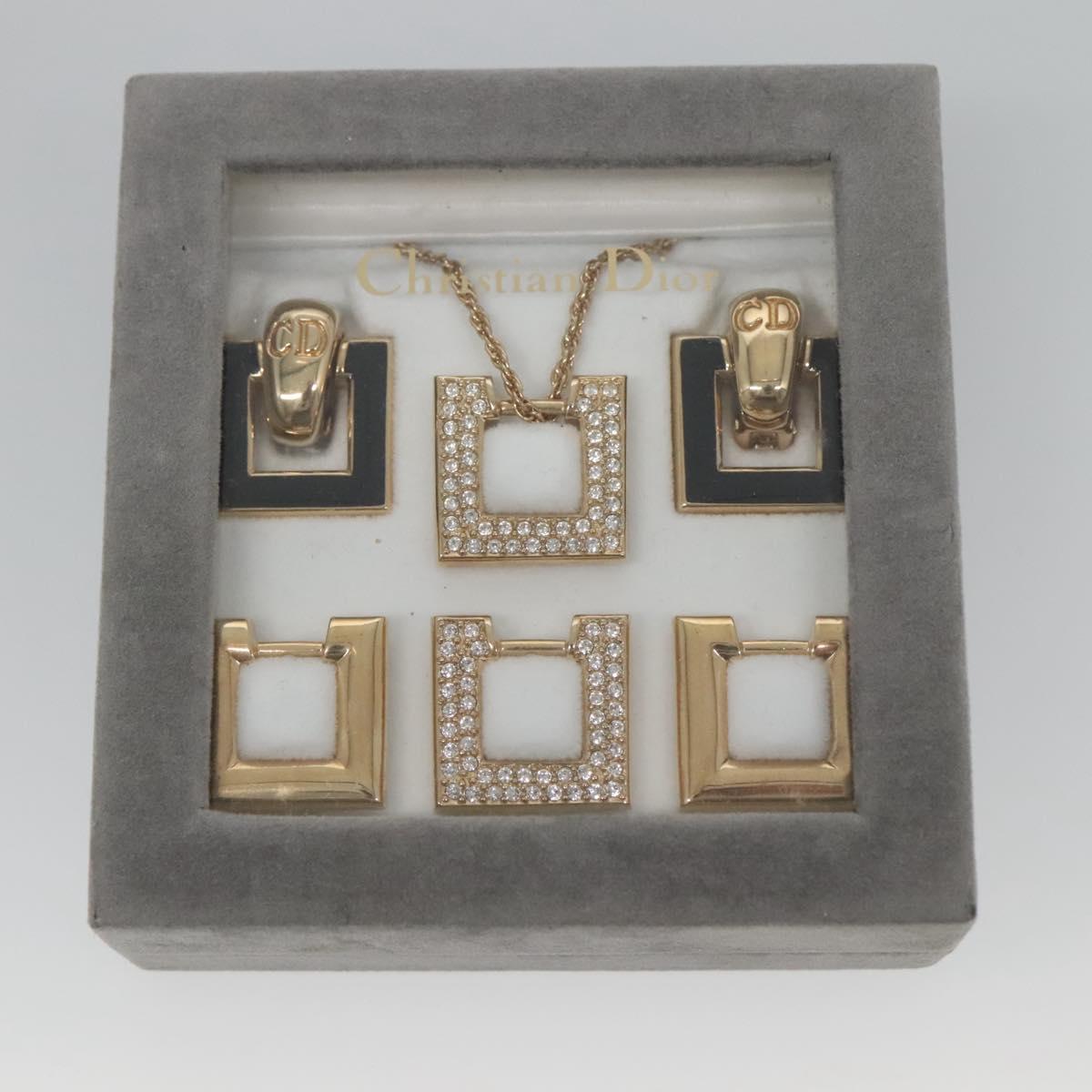 Christian Dior 6 Change Earring Necklace Metal Gold Auth am8887