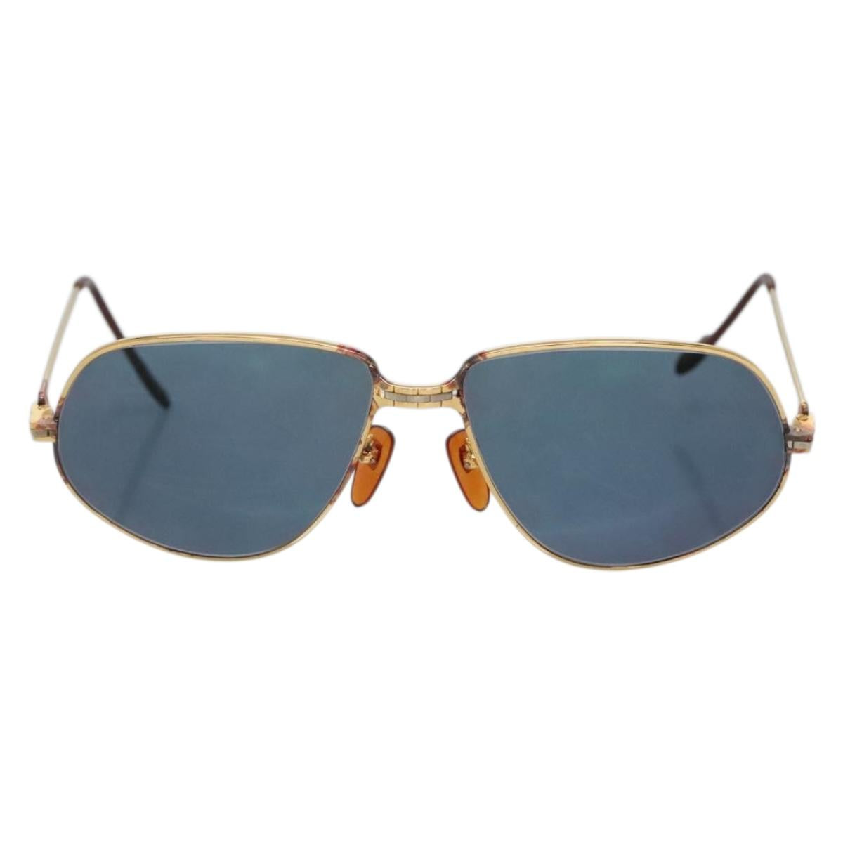 CARTIER Sunglasses Metal Blue Auth am8889