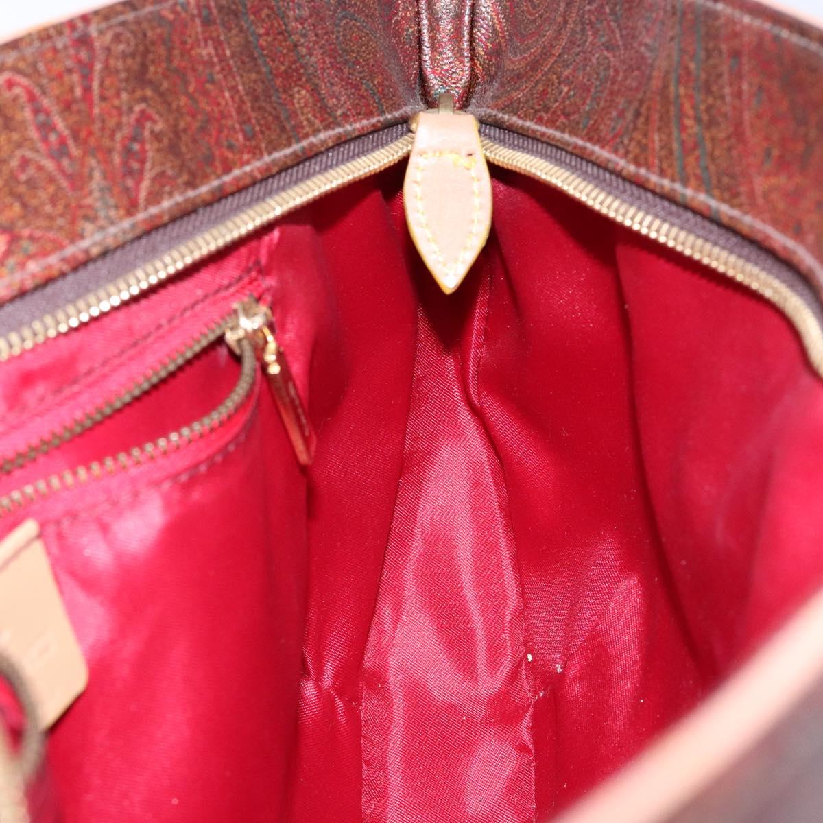 ETRO Paisley Tote Bag PVC Brown Gold Auth am8891
