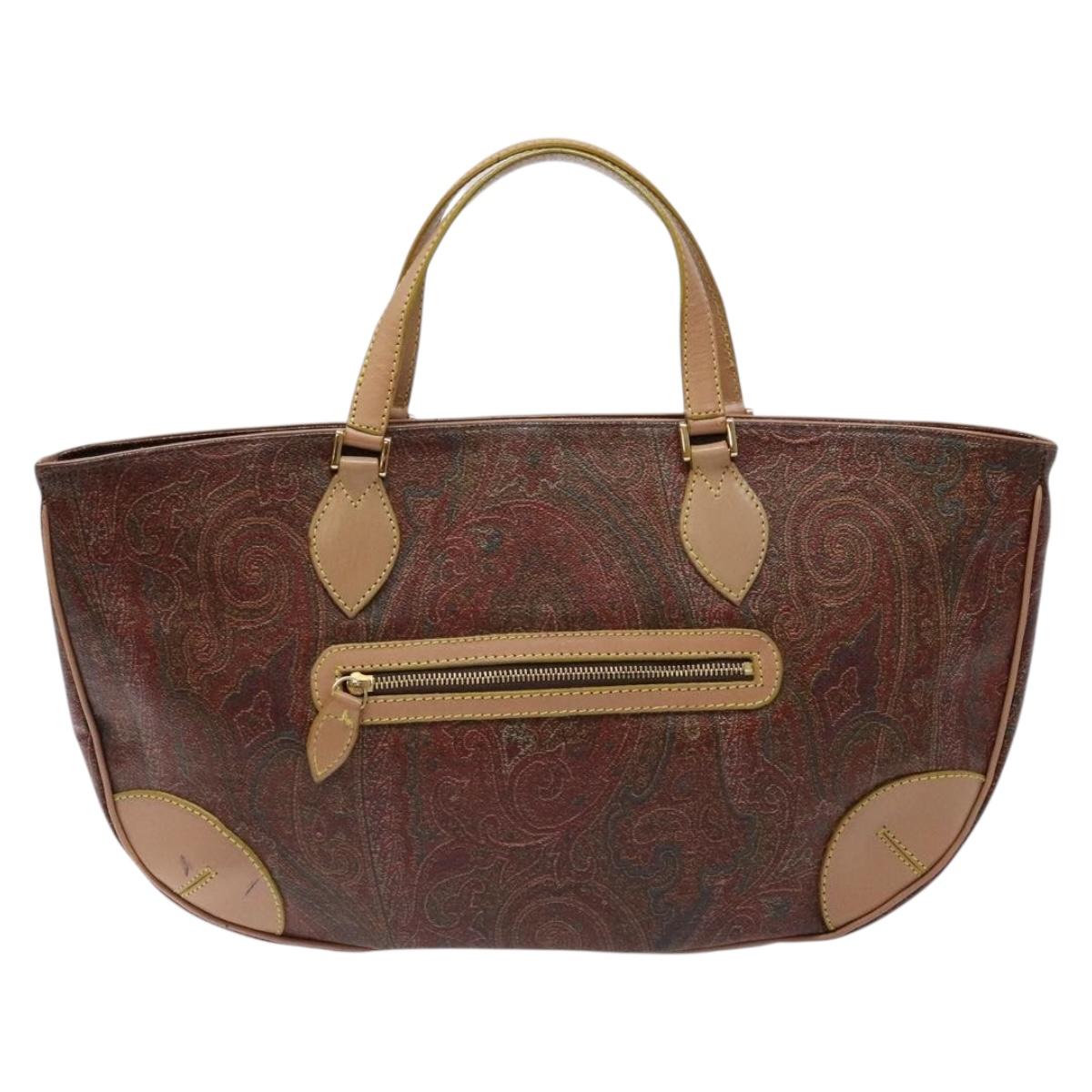ETRO Paisley Tote Bag PVC Brown Gold Auth am8891