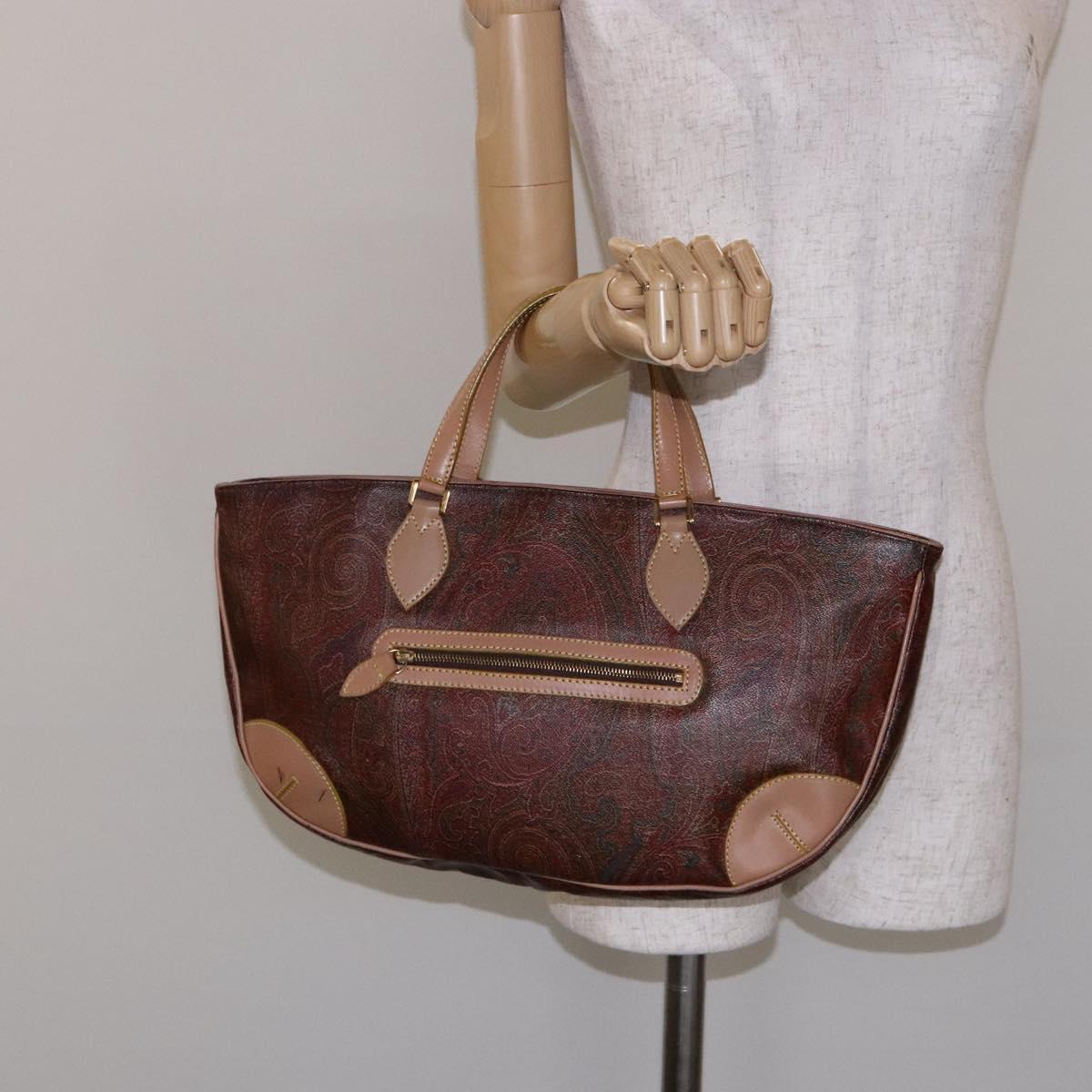 ETRO Paisley Tote Bag PVC Brown Gold Auth am8891