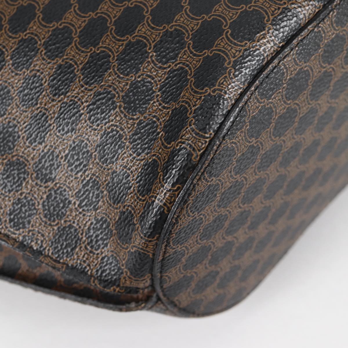 CELINE Macadam Canvas Shoulder Bag PVC Leather Black Gold Auth am8906V