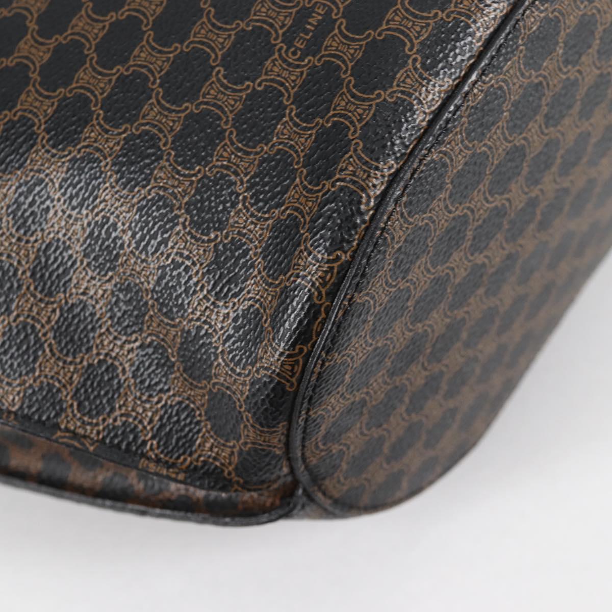 CELINE Macadam Canvas Shoulder Bag PVC Leather Black Gold Auth am8906V