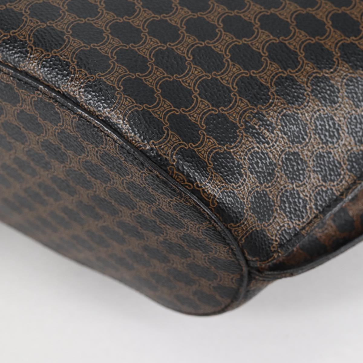 CELINE Macadam Canvas Shoulder Bag PVC Leather Black Gold Auth am8906V