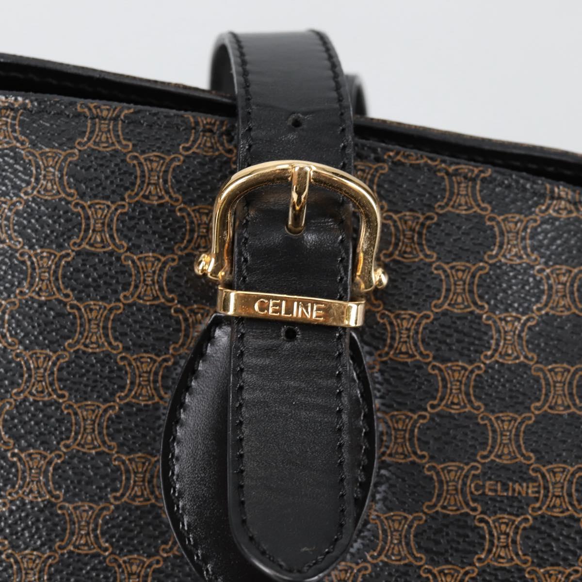 CELINE Macadam Canvas Shoulder Bag PVC Leather Black Gold Auth am8906V