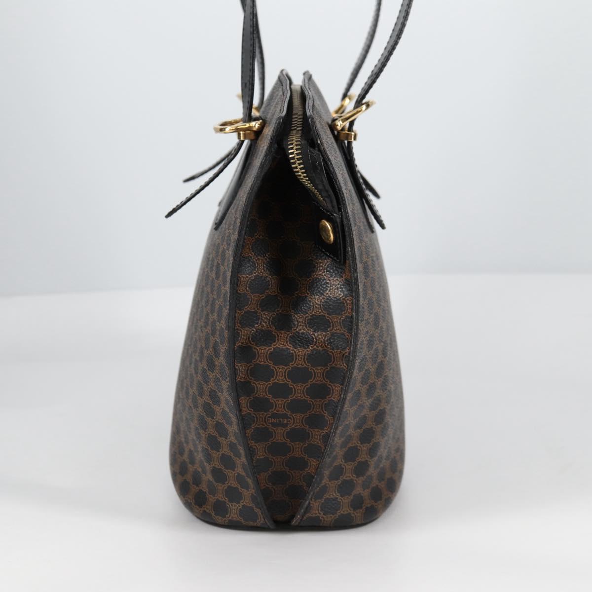 CELINE Macadam Canvas Shoulder Bag PVC Leather Black Gold Auth am8906V
