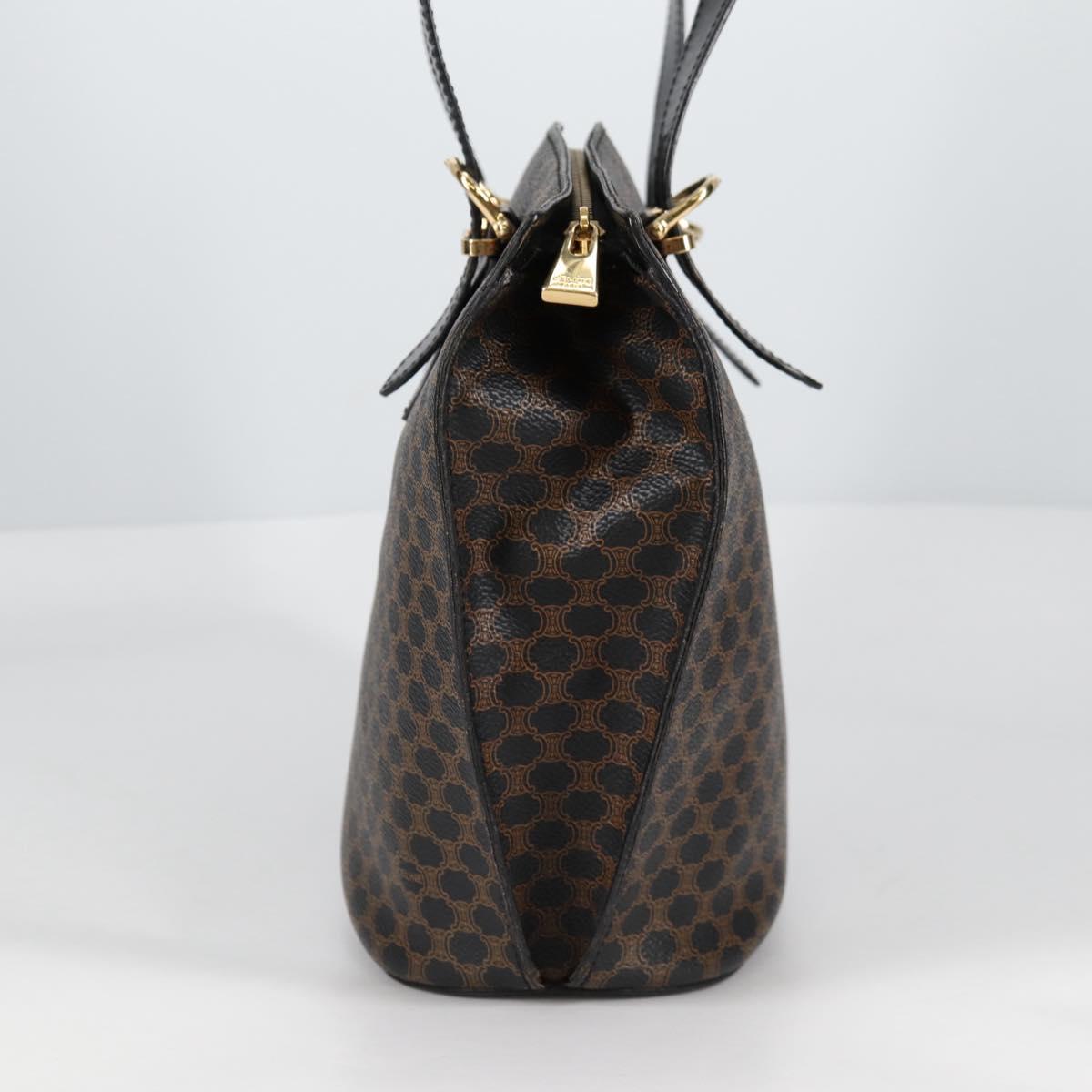 CELINE Macadam Canvas Shoulder Bag PVC Leather Black Gold Auth am8906V
