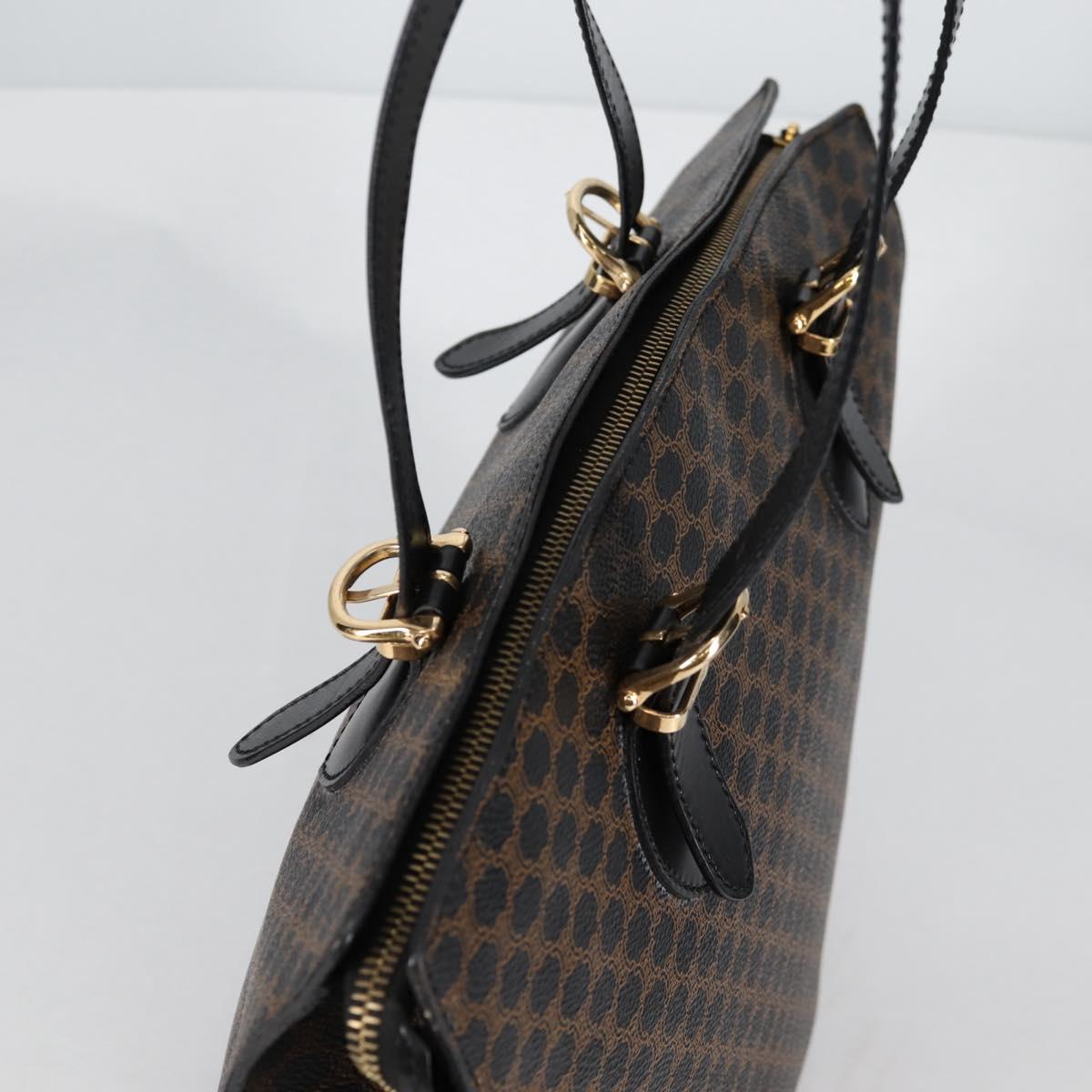 CELINE Macadam Canvas Shoulder Bag PVC Leather Black Gold Auth am8906V