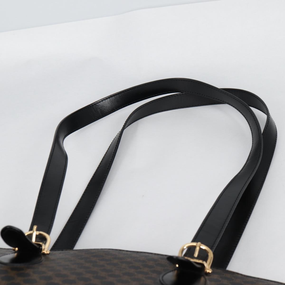 CELINE Macadam Canvas Shoulder Bag PVC Leather Black Gold Auth am8906V