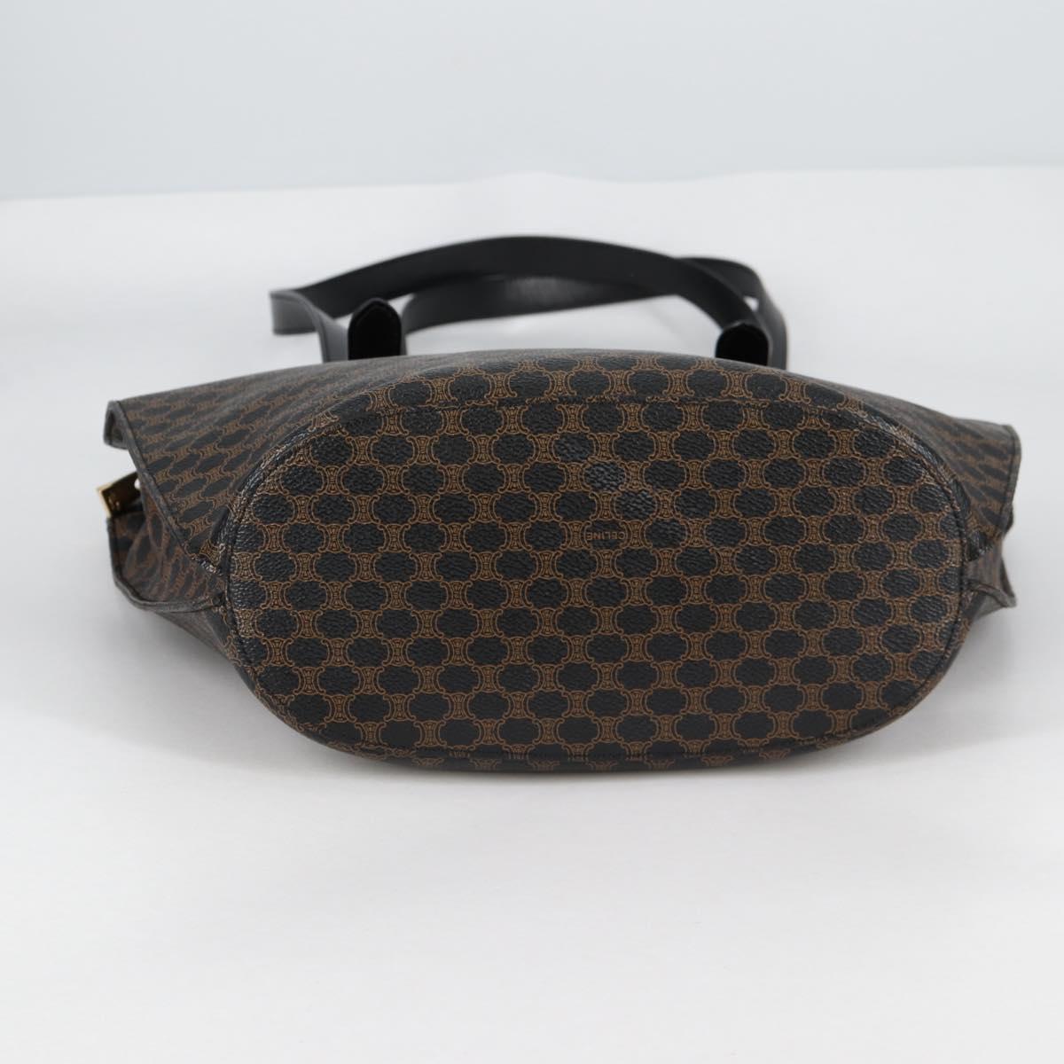 CELINE Macadam Canvas Shoulder Bag PVC Leather Black Gold Auth am8906V