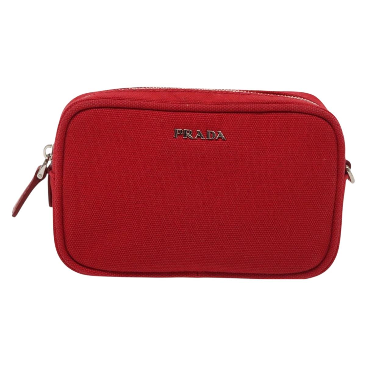 PRADA Pouch Canvas Red Silver Auth am8913