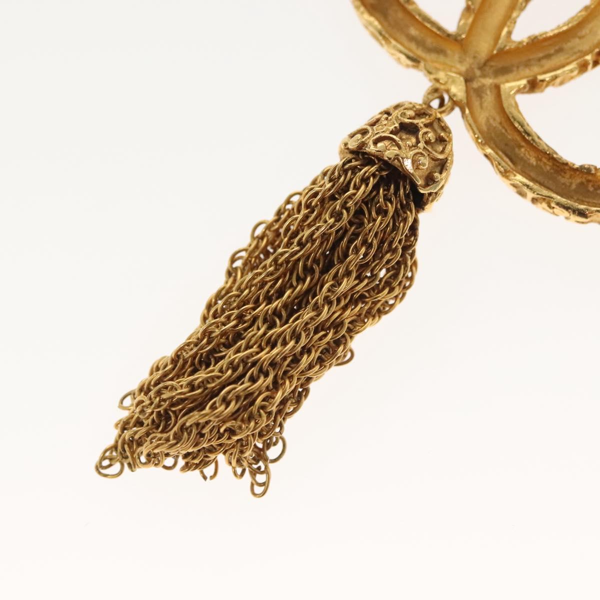 CHANEL COCO Mark Lava Fringe Brooch metal Gold CC Auth am8932V