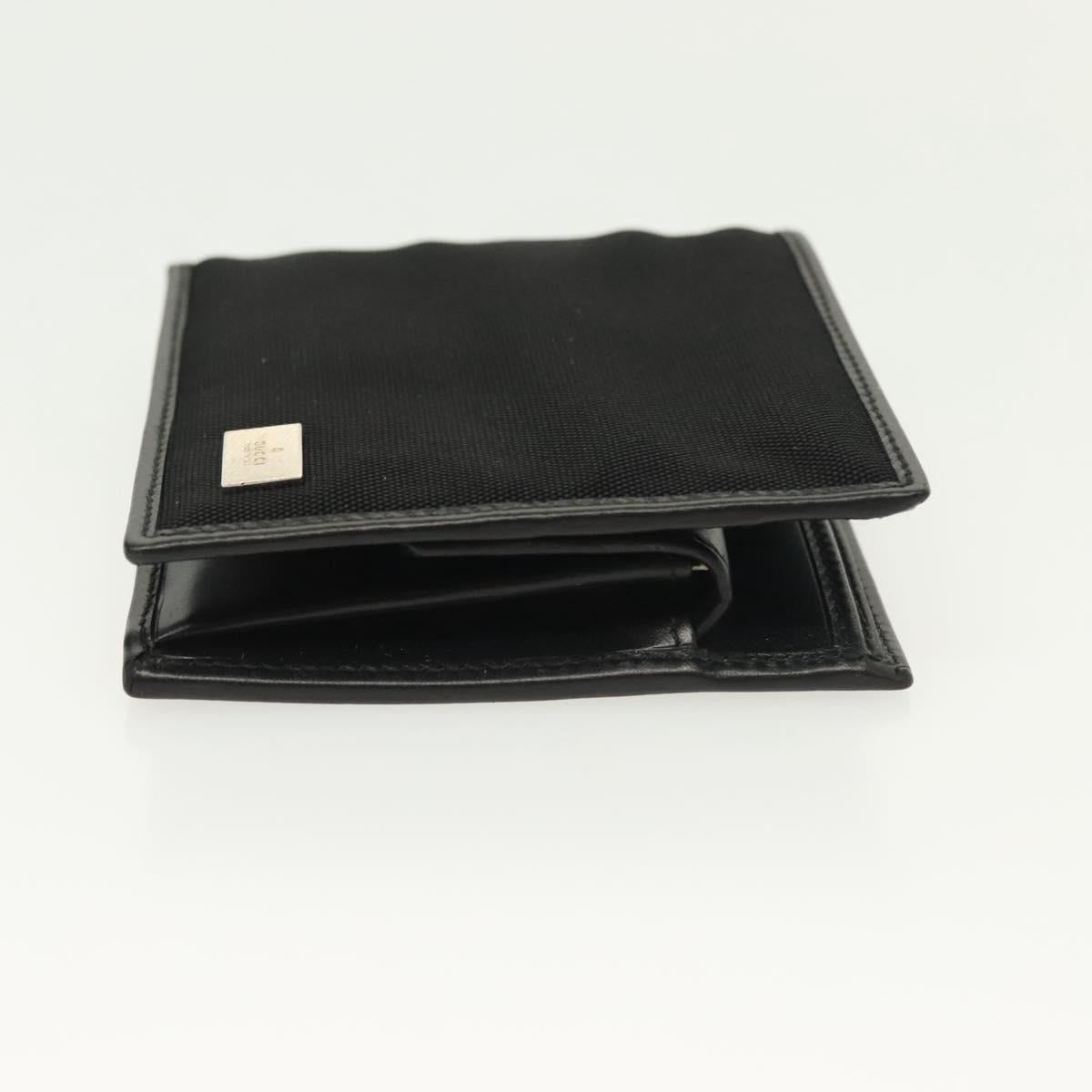GUCCI Bifold Wallet Nylon Leather Black Silver Auth am8934