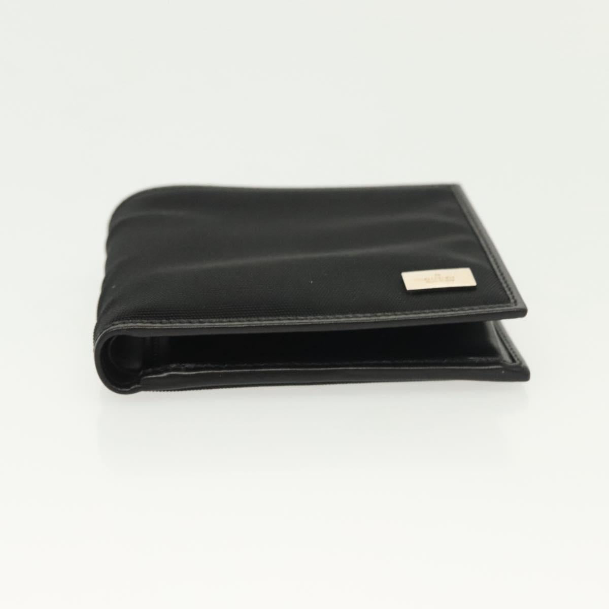 GUCCI Bifold Wallet Nylon Leather Black Silver Auth am8934