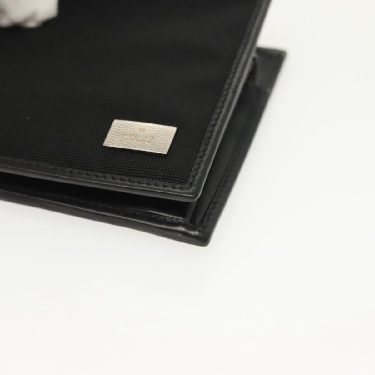 GUCCI Bifold Wallet Nylon Leather Black Silver Auth am8934