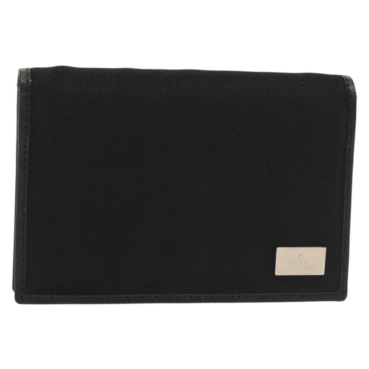 GUCCI Card Case Nylon Leather Black Silver 030 3661 1579 Auth am8935