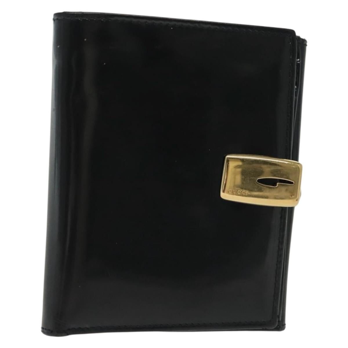 GUCCI Bifold Wallet Enamel Black Gold 035 2184 1909 0 Auth am8936