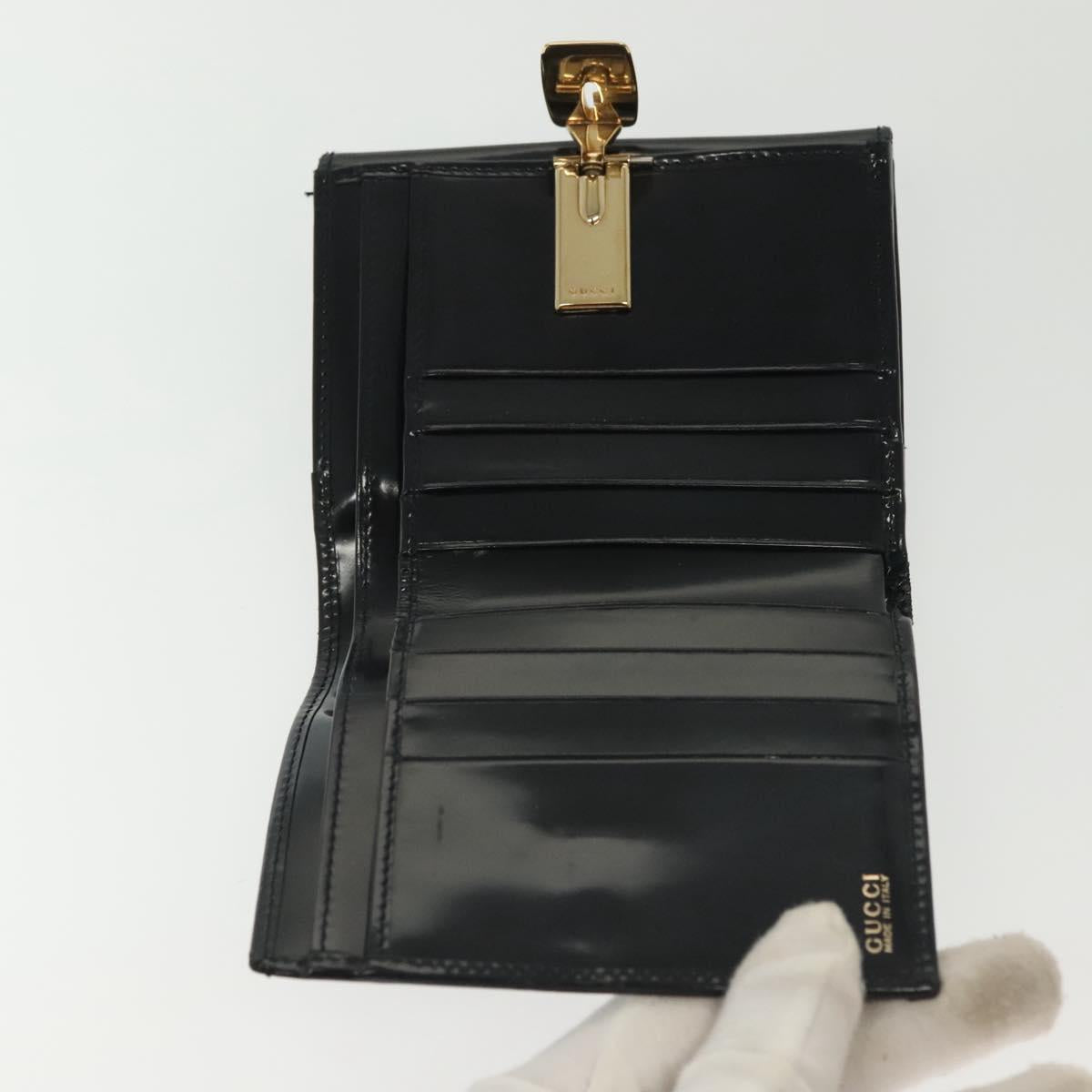 GUCCI Bifold Wallet Enamel Black Gold 035 2184 1909 0 Auth am8936