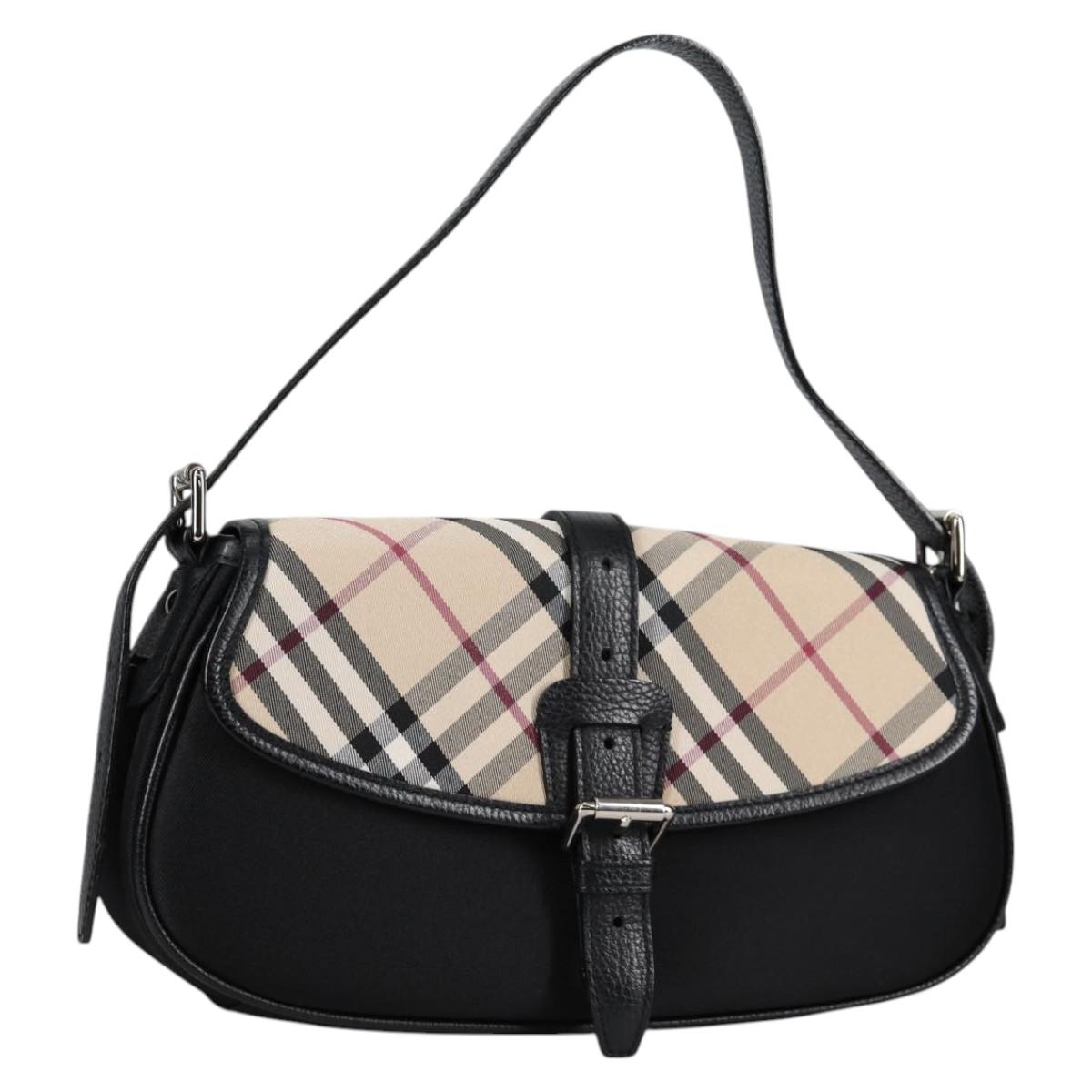 BURBERRY Nova Check Shoulder Bag Canvas Beige Silver Auth am8941V