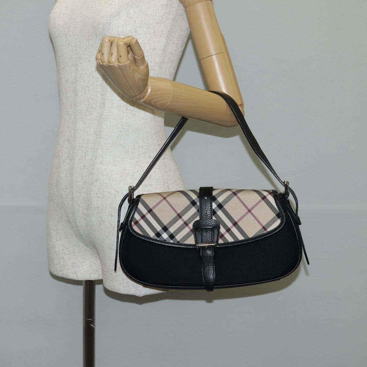 BURBERRY Nova Check Shoulder Bag Canvas Beige Silver Auth am8941V