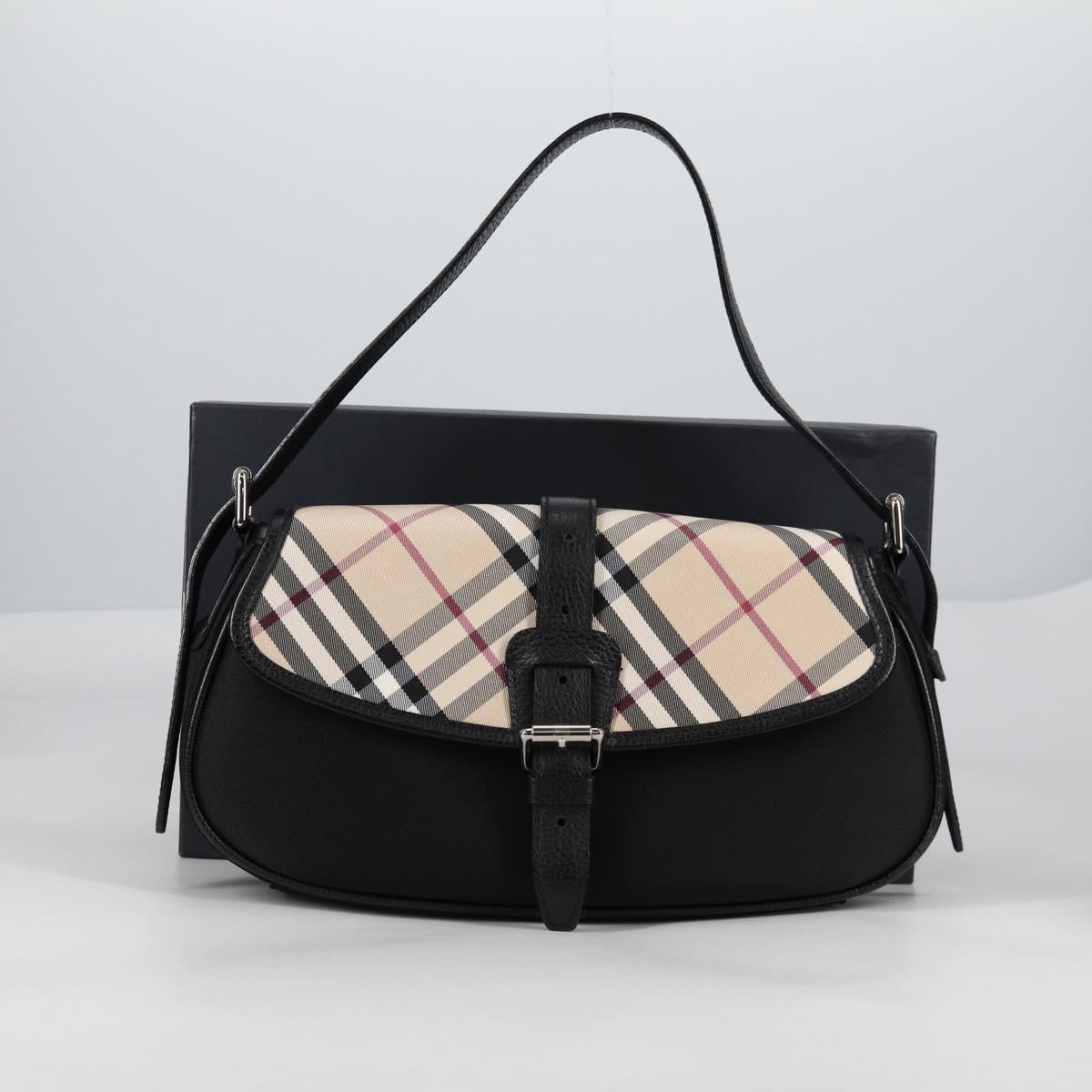 BURBERRY Nova Check Shoulder Bag Canvas Beige Silver Auth am8941V