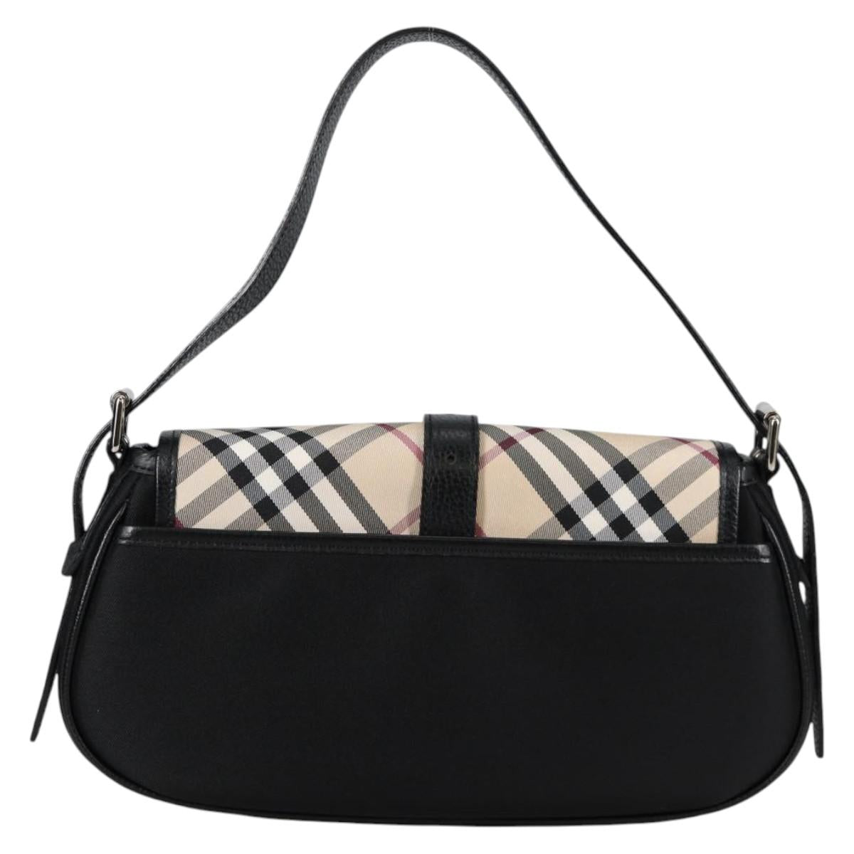 BURBERRY Nova Check Shoulder Bag Canvas Beige Silver Auth am8941V